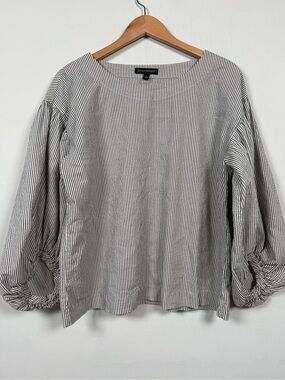 Banana Republic Striped Boatneck Volume Sleeve Blouse Seersucker Size L